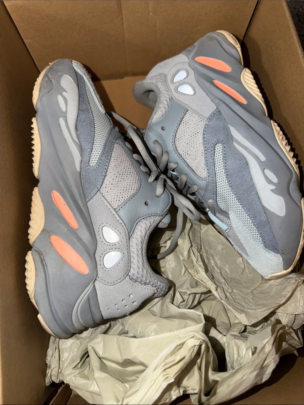 Yeezy Boost 700 Grey Sneakers with Coral Accents